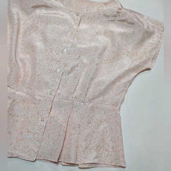 Vintage Elite Floral Peach Pink Peplum Pleated Button Down Top Woman 14  Barbie - Picture 3 of 8